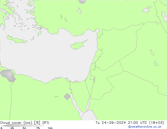 zachmurzenie (niskie) GFS wto. 24.09.2024 21 UTC