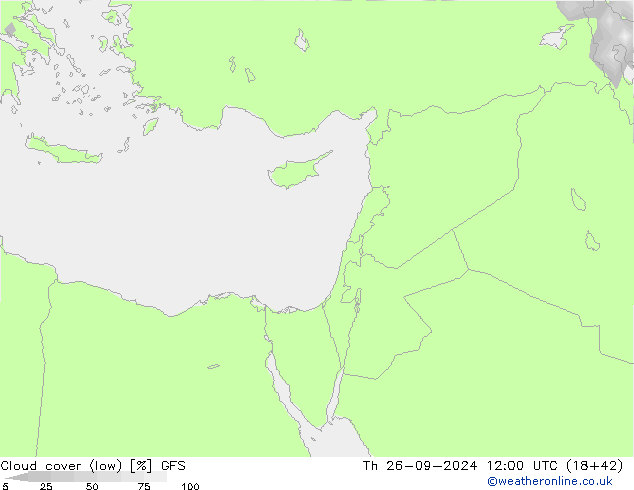 Cloud cover (low) GFS Th 26.09.2024 12 UTC