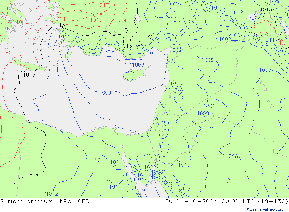 Yer basıncı GFS Sa 01.10.2024 00 UTC