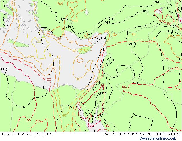 Theta-e 850гПа GFS ср 25.09.2024 06 UTC