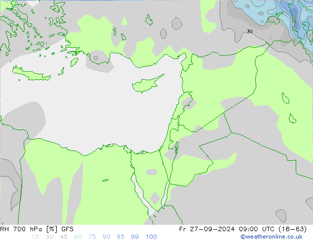 Humidité rel. 700 hPa GFS ven 27.09.2024 09 UTC