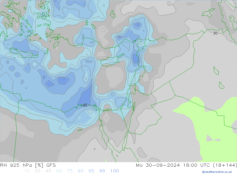 RH 925 hPa GFS Mo 30.09.2024 18 UTC