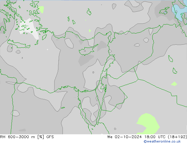 Humidité rel. 600-3000 m GFS mer 02.10.2024 18 UTC