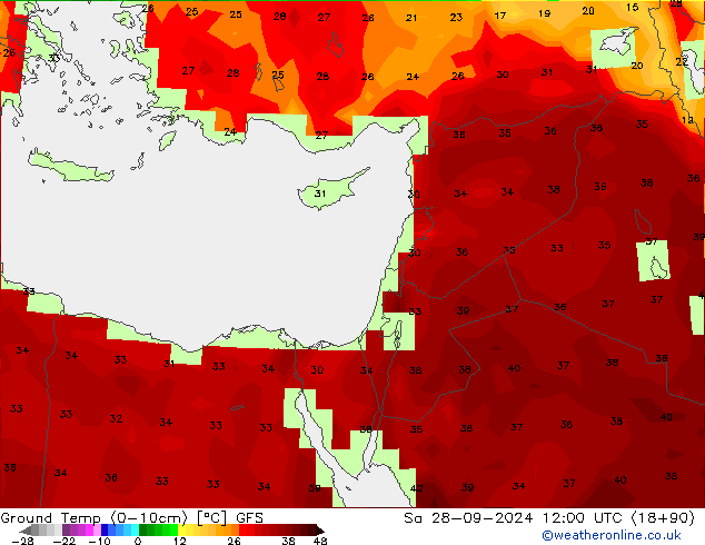 temp. mín./solo (0-10cm) GFS Sáb 28.09.2024 12 UTC