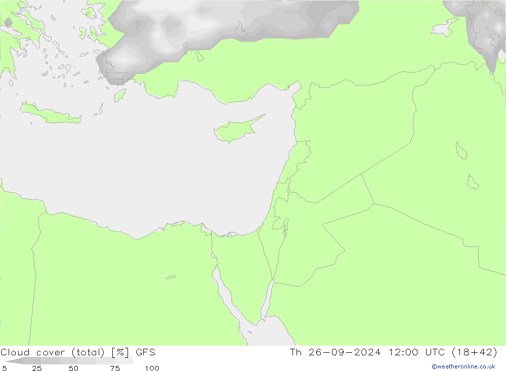 Cloud cover (total) GFS Čt 26.09.2024 12 UTC