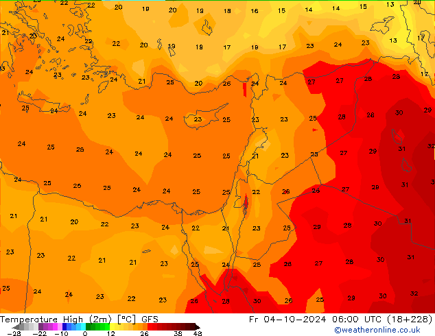 Temperature High (2m) GFS Fr 04.10.2024 06 UTC