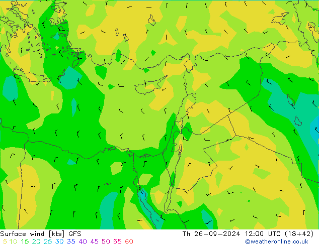 Viento 10 m GFS jue 26.09.2024 12 UTC