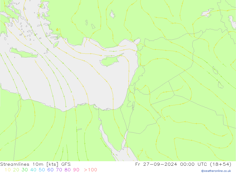 Streamlines 10m GFS Fr 27.09.2024 00 UTC