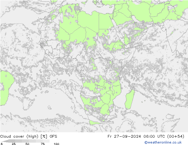 Nuages (élevé) GFS ven 27.09.2024 06 UTC