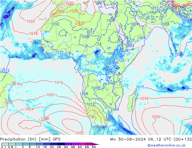 Z500/Rain (+SLP)/Z850 GFS lun 30.09.2024 12 UTC