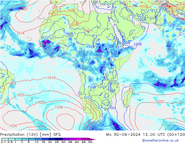 осадки (12h) GFS пн 30.09.2024 00 UTC