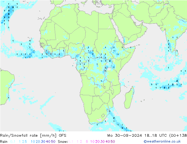 Rain/Snowfall rate GFS Mo 30.09.2024 18 UTC