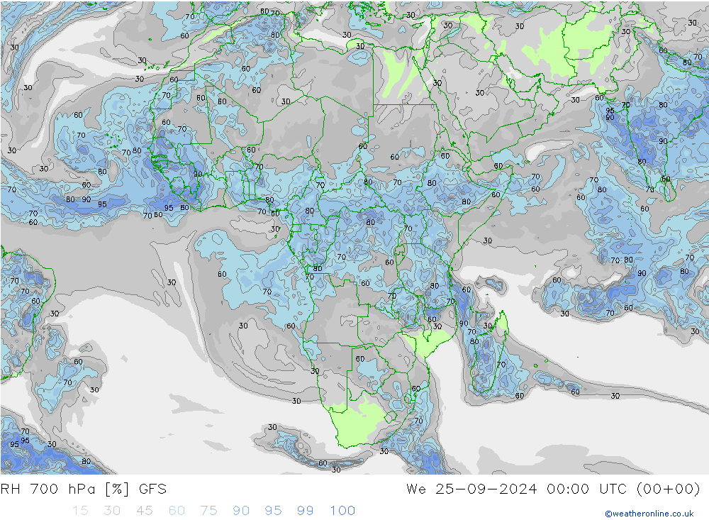 RH 700 hPa GFS St 25.09.2024 00 UTC