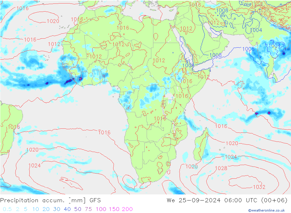 Precipitation accum. GFS We 25.09.2024 06 UTC