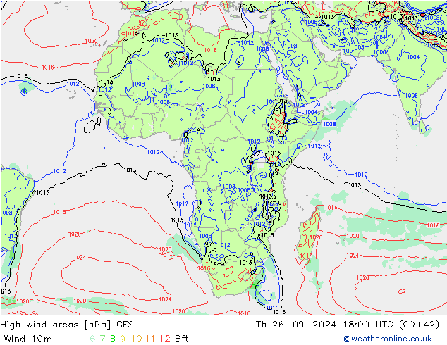 High wind areas GFS Čt 26.09.2024 18 UTC