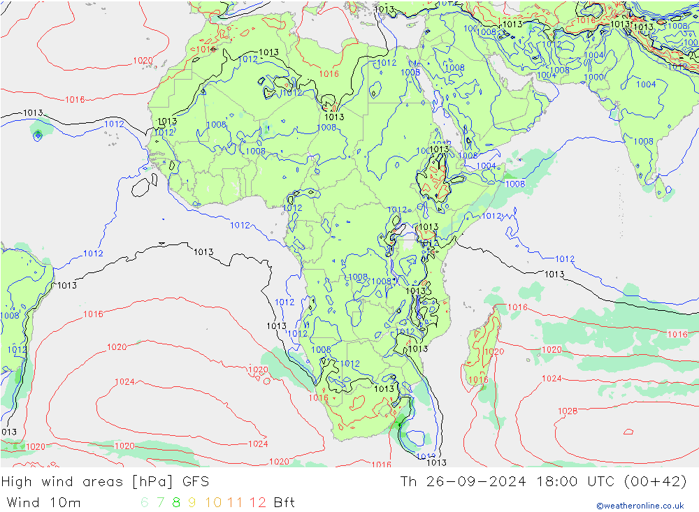 High wind areas GFS Čt 26.09.2024 18 UTC