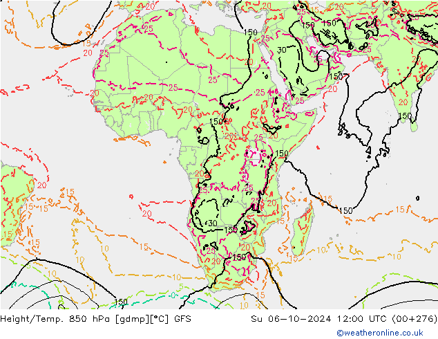 Height/Temp. 850 hPa GFS So 06.10.2024 12 UTC