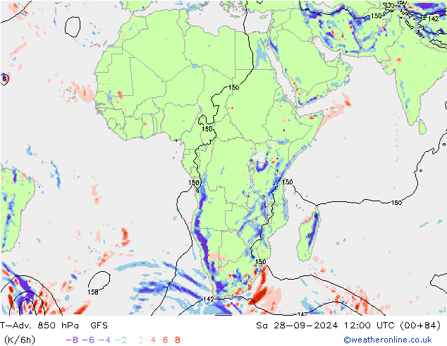 T-Adv. 850 hPa GFS Sa 28.09.2024 12 UTC