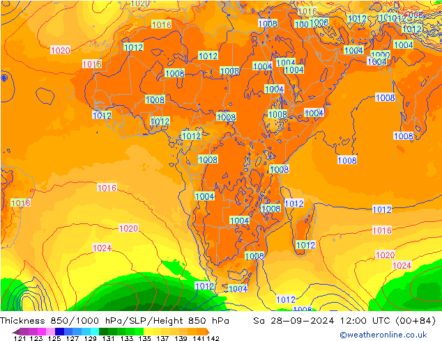 850-1000 hPa Kalınlığı GFS Cts 28.09.2024 12 UTC