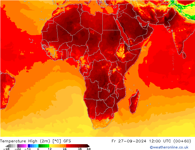 Temperature High (2m) GFS Fr 27.09.2024 12 UTC