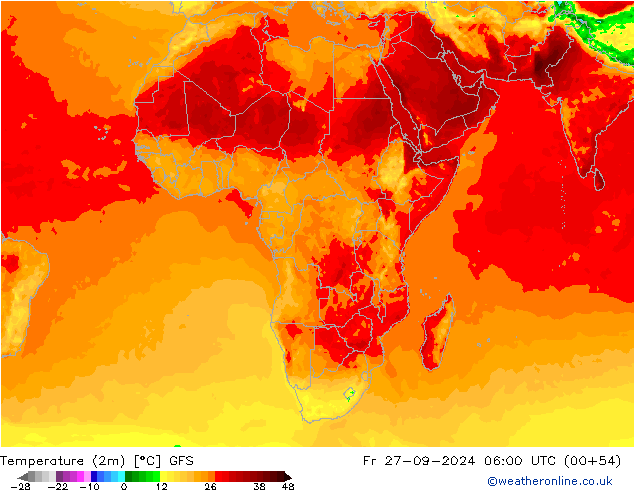 température (2m) GFS ven 27.09.2024 06 UTC