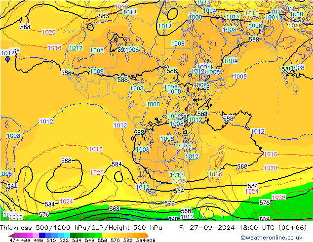 Thck 500-1000hPa GFS ven 27.09.2024 18 UTC