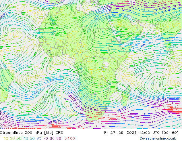 Streamlines 200 hPa GFS Fr 27.09.2024 12 UTC