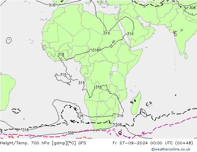 Height/Temp. 700 hPa GFS  27.09.2024 00 UTC