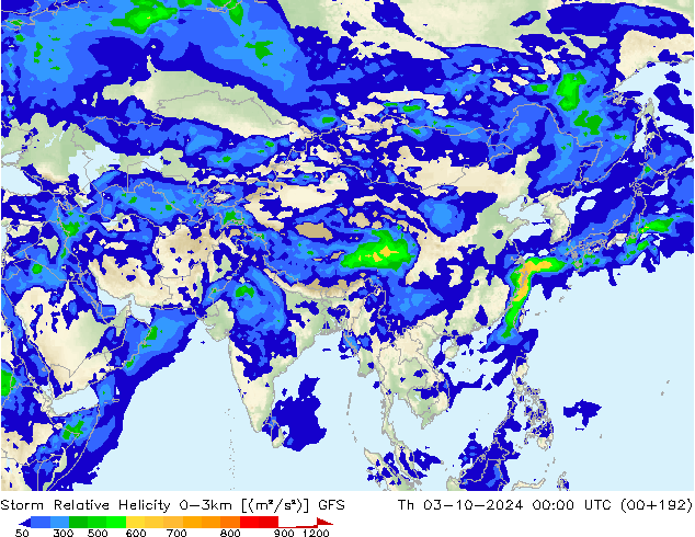 Storm Relative Helicity GFS Th 03.10.2024 00 UTC