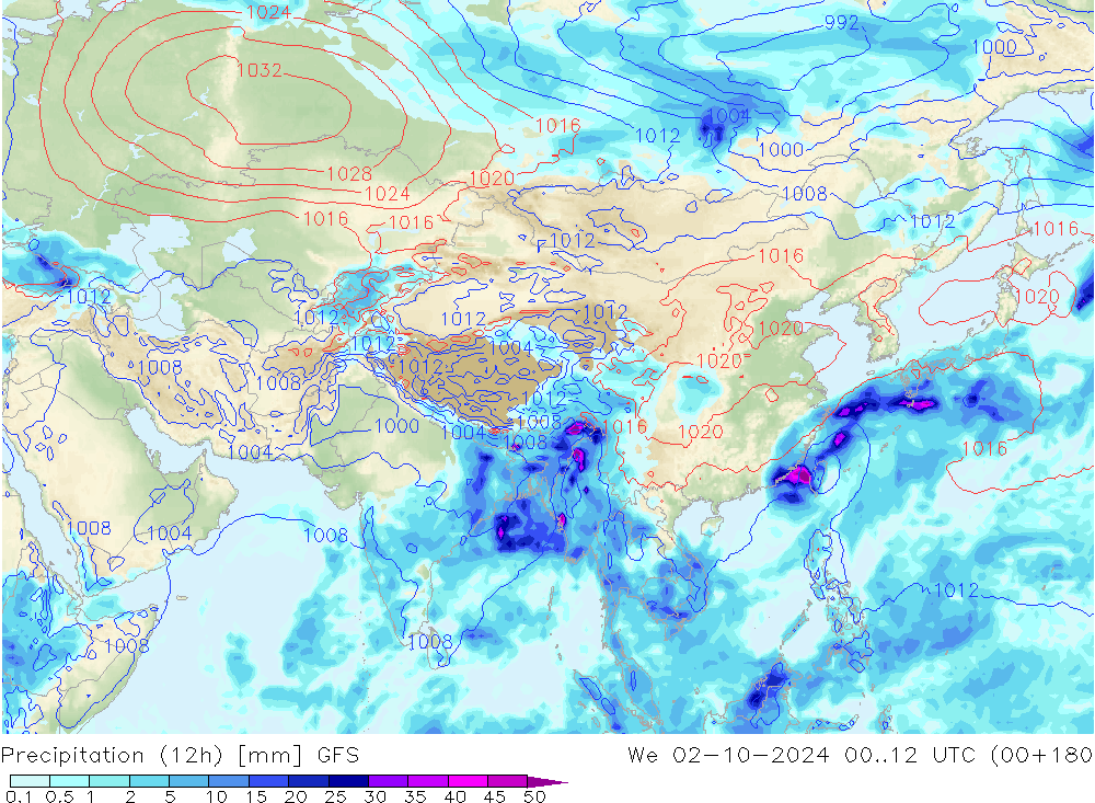 Precipitação (12h) GFS Qua 02.10.2024 12 UTC