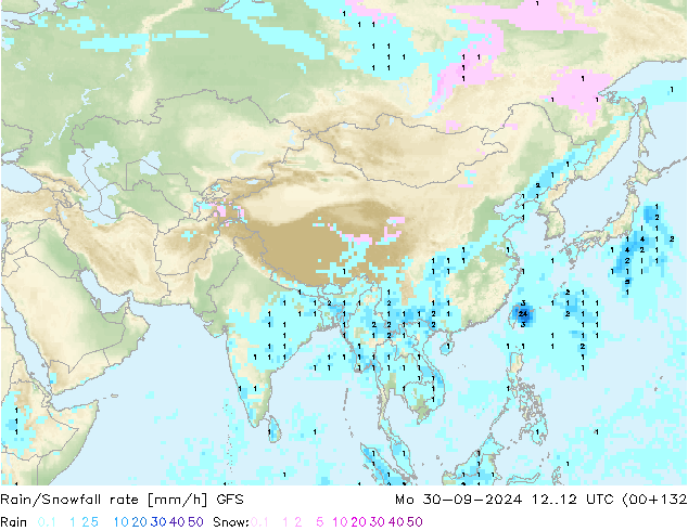 Rain/Snowfall rate GFS pon. 30.09.2024 12 UTC