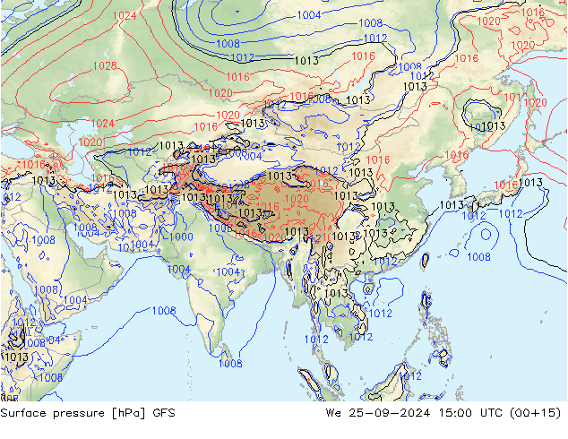 Presión superficial GFS mié 25.09.2024 15 UTC