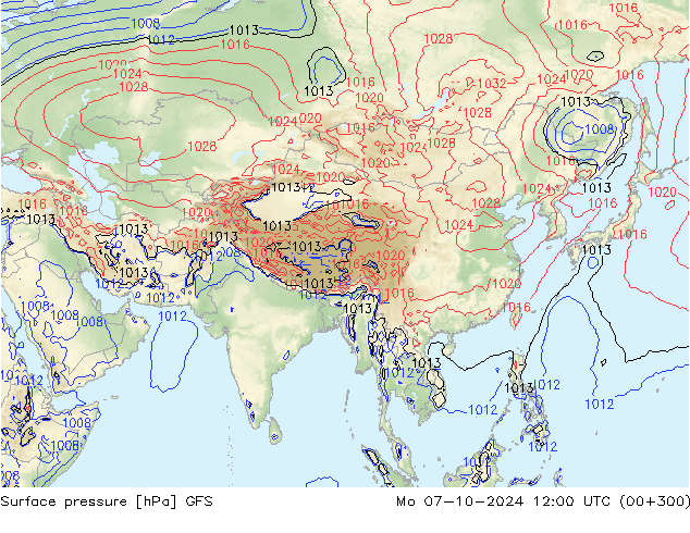 Surface pressure GFS Mo 07.10.2024 12 UTC