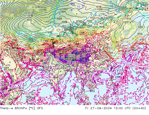 Theta-e 850hPa GFS vr 27.09.2024 12 UTC