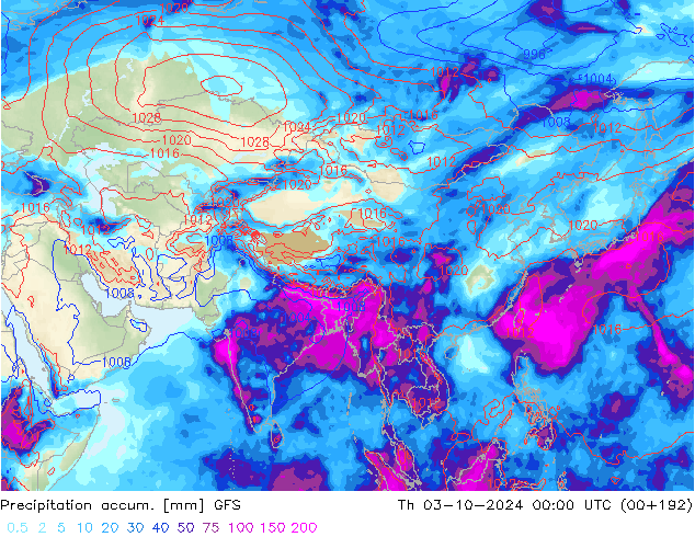 Precipitación acum. GFS jue 03.10.2024 00 UTC