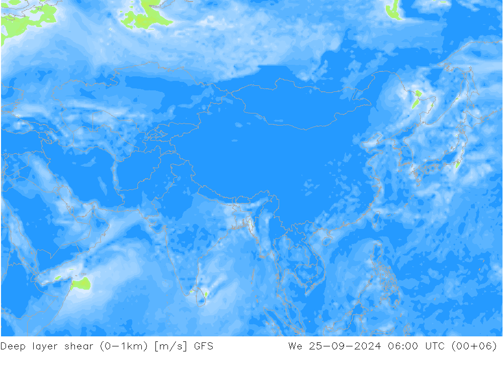 Deep layer shear (0-1km) GFS  25.09.2024 06 UTC