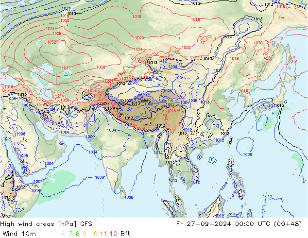 High wind areas GFS vie 27.09.2024 00 UTC