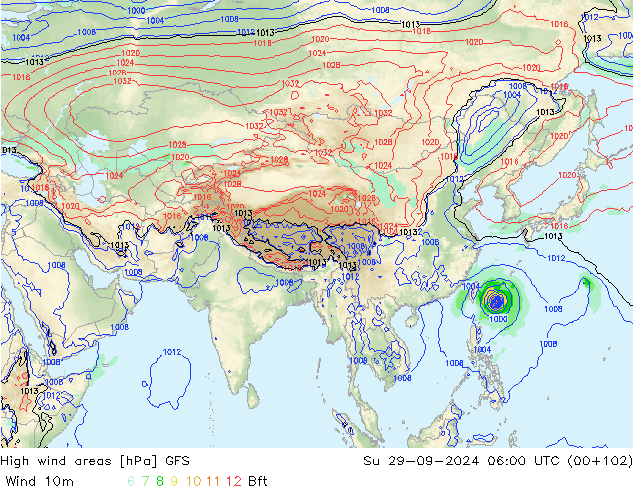 High wind areas GFS dom 29.09.2024 06 UTC