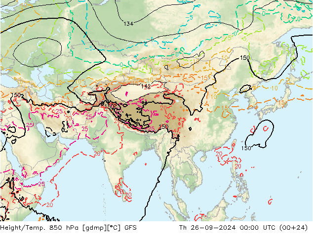 Geop./Temp. 850 hPa GFS jue 26.09.2024 00 UTC