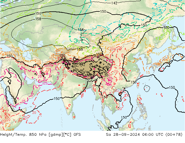 Height/Temp. 850 hPa GFS Sa 28.09.2024 06 UTC