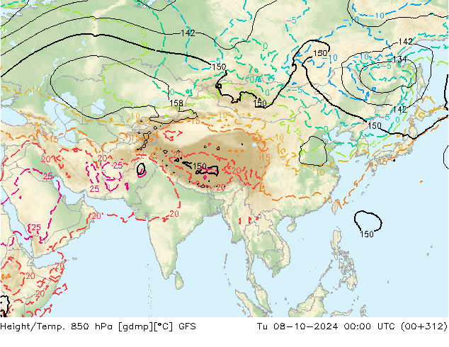 Height/Temp. 850 hPa GFS  08.10.2024 00 UTC