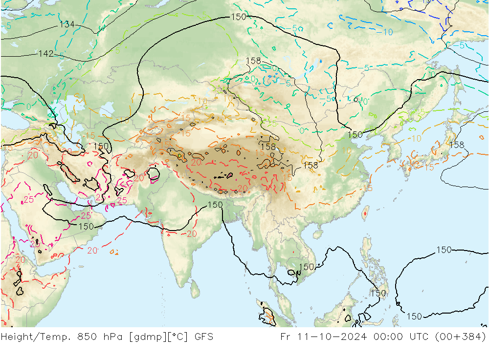 Height/Temp. 850 hPa GFS Fr 11.10.2024 00 UTC