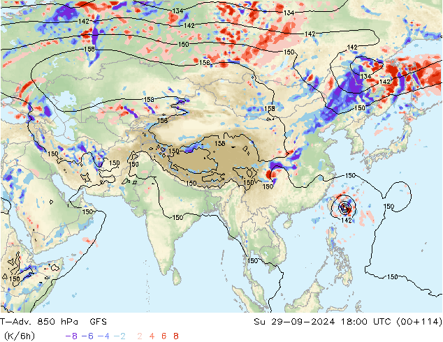 T-Adv. 850 гПа GFS Вс 29.09.2024 18 UTC
