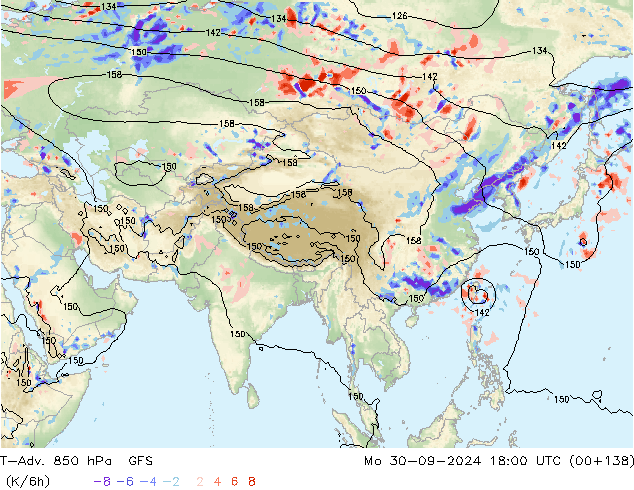 T-Adv. 850 hPa GFS pon. 30.09.2024 18 UTC