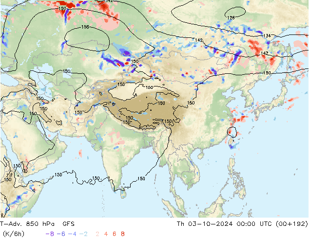 T-Adv. 850 hPa GFS jeu 03.10.2024 00 UTC