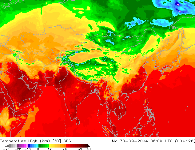 Temperature High (2m) GFS Mo 30.09.2024 06 UTC