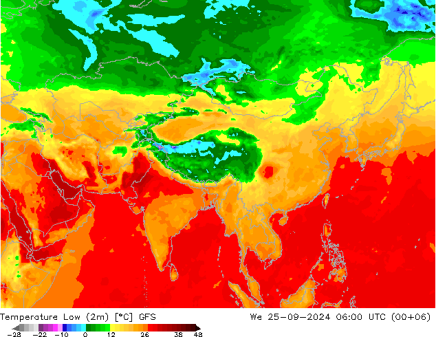 Temp. minima (2m) GFS mer 25.09.2024 06 UTC