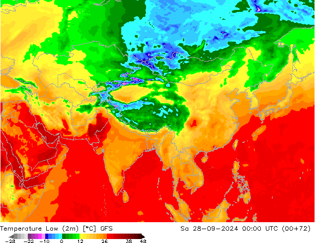 Temperature Low (2m) GFS Sa 28.09.2024 00 UTC