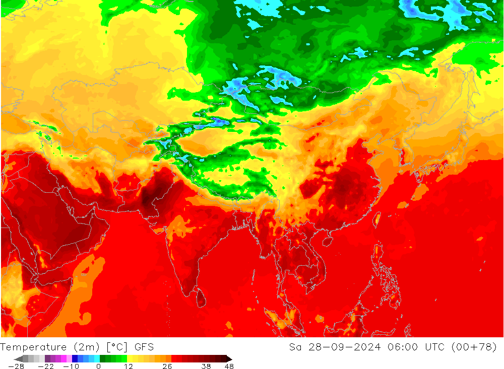 Temperature (2m) GFS Sa 28.09.2024 06 UTC