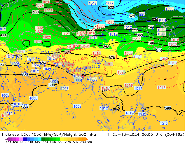 Thck 500-1000hPa GFS czw. 03.10.2024 00 UTC